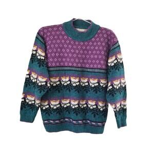 Vintage Chava Purple & Green Mock Neck Sweater